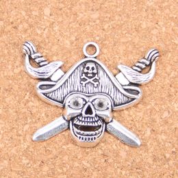 17pcs Antique Silver Plated Bronze Plated pirate skull and cross swords Charms Pendant DIY Necklace Bracelet Bangle Findings 45*34mm