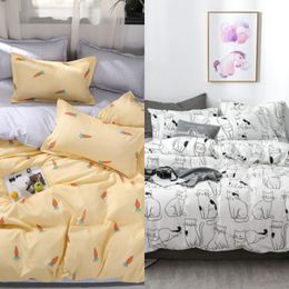 New Cartoon Cat Bedding Set Cotton Kawaii Comforter Bedding Sets for Women Girl King Twin Queen Size Bed Sheets and Pillowcases C0223