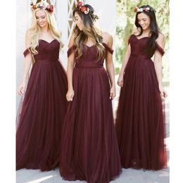New Long Bridesmaid Dresses For Weddings Off Shoulder Sweetheart Chiffon Burgundy Dark Red Plus Size Maid of Honour Gowns