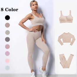 Sportswear Yoga Set Workout Clothes Athletic Wear Sports Gym Leggings Women SeamlFitnBra Crop Top Pants Yoga Suit X0629