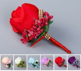 Ivory Red Man corsage for Groom groomsman silk rose flower Wedding suit Boutonnieres accessories pin brooch decoration