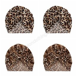 Infant Print Leopard Bow Nylon Elastic Caps Soft Velvet Newborn Baby Girl Hat Children Headwear Clothing Accessories