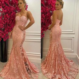 Elegant Simple Design Sweetheart Lace Piping Mermaid Evening Dress Strapless Pink Sweep Train Sleeveless Zipper Prom Party Gown