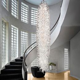 Very Long Pendant Lamps Custom Made White Colour Villa Staircase Engineering Project LED Hanging Lamp Murano Glass Chandelier Lighting 24 by 120 Inches