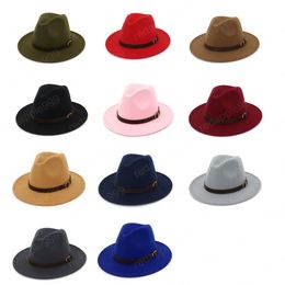 new Fedora Belt Hat Men Women Imitation Woollen spring Winter Felt Hats Men Fashion Jazz Hat Fedoras Chapeau wholesale