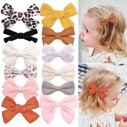 Cotton Linen Leopard Print Hairpins Plaid Hair Clips For Cute Girls Bowknots Safety Barrettes Headwear Kids Hair Accessories