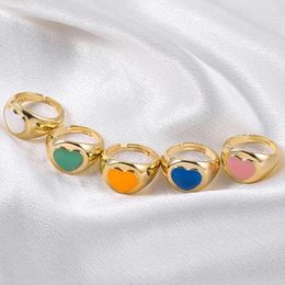 Multicolor Dripping Oil Love Heart Ring for Women Geometric Gold Colour Chunky Finger Rings Jewellery