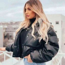 Winter Parka Coat Women's Jacket Thick Warm Women Fashion Black PU Leather Coats Women Elegant Zipper Faux Leather Jackets Tops 211118