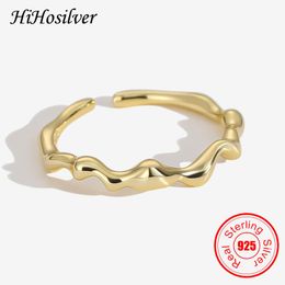 sterling metals NZ - Cluster Rings HiHosilver Wavy Line Metal Casting Pattern Style Real 925 Sterling Silver Ring For Women Gold Jewelry Gift Girl HH21052
