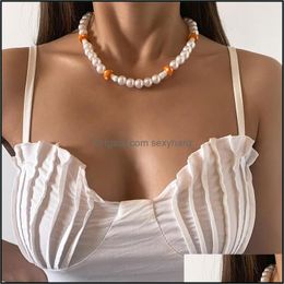 Beaded Necklaces & Pendants Jewelry Colorf Ceramic Mushroom Retro Round Imitation Pearl Clavicle Chain Women Single Business Dress Party Wea