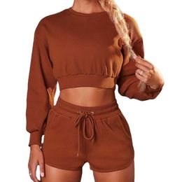 #330 Ribbed Crop Top Shorts Set Women Gym Set Workout Clothes For Women Sportswear Suits With ShortsYoga Set X0629
