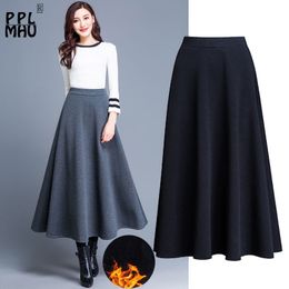 Winter Women Thickening Warm Button Korean Skirts Lady Elegant Version High Waist Skirt New Large size Mid-Length A word Skirts 210309