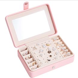 T GG Boxes Multi Functional Velvet Jewelry Trays Organizer Mirror Jewellery Box Earring Necklace Bracelet Ring Storage Case PU Leather Boxes