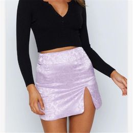 Skirts 2021 Sexy Elegant Purple Pencil Women High Waist Bodycon Skinny Club Party Casual Fashion Mini Split Skirt Woman
