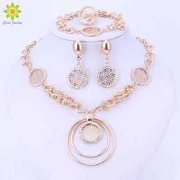 Crystal Jewellery Sets For Women African Beads Dubai Party Wedding Bridal Luxury Fashion Round Pendant Necklace Sets H1022
