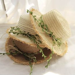 Sun Hat Straw Bucket Hats With Rattan Womens Beach Derby Brimmed Dress Caps Summer Sun Visors Holiday Cap Elegant Hat