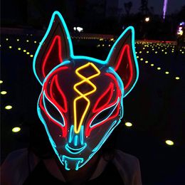 Costume Accessories Dance Glow Party Masquerade Mascara Mask Anime Cosplay Mask Japanese Fox Mask Neon Light LED Halloween Costume Supp