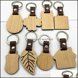 Keychains Fashion Aessories 10 Styles Beech Keychain Personalised Wooden Leather Bag Decoration Diy Key Chain Thanksgiving Gift C3 Drop Deli