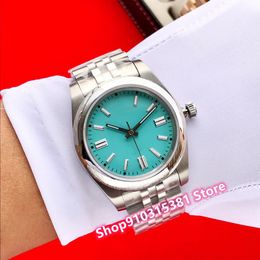 New classic Men Stainless Steel Automatic Mechanical Watch Stainless Steel Glass Wristwatch Male Silver Blue dial 41mm