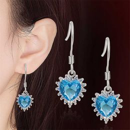 Womens Earrings Dangle crystal silver plated New ear allergic ocean heart heart-shaped drop style