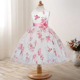 Summer Children's Floral SleevelParty Dresses For Girls Clothing Children Kids Clothes Size 3 4 5 6 7 8 Years Old X0803