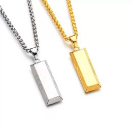 Rectangle Men Necklace Hip Hop Jewelry Silver Gold Square Pendant Necklaces Hipster Mens Jewellery Long Chain