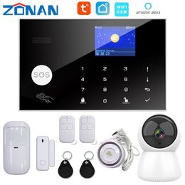 Zonan Tuya Wifi Security System App Control With IP Camera Auto Dial Motion Detector Wireless Home Smart Gsm Alarm Kit