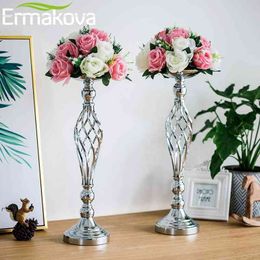 ERMAKOVA Flower Arrangement Stand Vase Pillar Candle Holders Wedding Party Dinner Centrepiece Event Restaurant el Decoration 210722