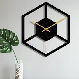 Wall Clocks Three-dimensional Black Hexagonal Acrylic Clock Bedroom Living Room Home Decoration Simple