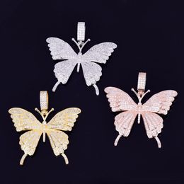 Animal Butterfly Necklace & Pendant Iced Out Rope Chain Gold Silver Color Cubic Zircon Men's Women Hip hop Rock Jewelry