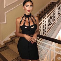 Casual Dresses Women Summer Fashion Sexy Hollow Out Eyelet Sequined Cut Out Black Red White Bandage Dress Elegant Evening Party Dress 210309