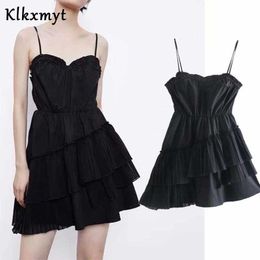 Klkxmyt Za Summer Dress Women Fashion Laminated Decoration Black Sling Mini Female Chic Party Elegant Vestidos 210527