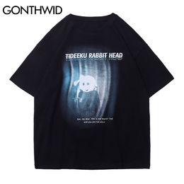 GONTHWID Harajuku Tshirts Creative Rabbit Print Cotton Tee Shirts Streetwear Hip Hop Casual Punk Rock Gothic T-Shirt Cotton Tops C0315