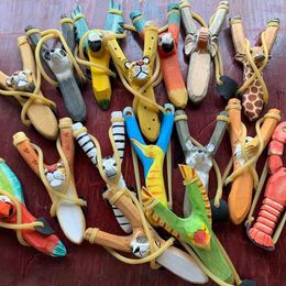 20 Style Kid Creative Wood Favour Carving Cartoon Animal Slingshot Children Hand-Painted Wooden Slingshot Crafts Kids Gift toys GC0901