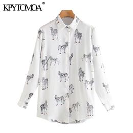 KPYTOMOA Women Fashion Animal Print Loose Blouses Vintage Long Sleeve Button-up Female Shirts Blusas Chic Tops 21302