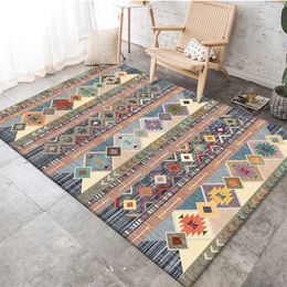 Retro Ethnic Geometric Pattern Carpet Printed Indian Tapis Soft Carpets For Living Room Anti-slip Rug Floor Mat Home Decor 210301