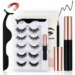 5 Pair Eyelash 3D Magnetic Eyeliner and Lashes with Tweezer Fake Eyelashes Set Free Glue Makeup Wholesale Eye Lash