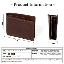 Classic Men's Wallet Blocking Crazy Horse Genuine Leather Wallet Men Business Card Holder Man Wallet Bag Purse Male