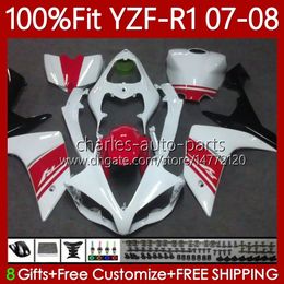 OEM Fairings Kit For YAMAHA 100%Fit YZF-R1 YZF1000 YZF R1 2007-2008 Body 91No.158 YZF-1000 YZF R 1 1000 White red CC YZFR1 07 08 1000CC 2007 2008 Injection mold Bodywork