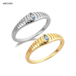 ANDYWEN 925 Sterling Silver Gold Blue Zircon CZ Rings Size Screw Twist Wedding Jewellery Fine Luxury Jewels Rock Punk 210608