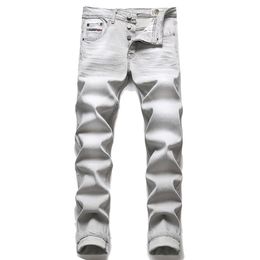 New Winter Fashion Mens Cotton Grey Jeans Simple Casual Slim Skinny Denim Pants Micro-elastic Trousers