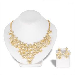 Earrings & Necklace European And American Exaggerated Alloy Set KC Gold Exquisite Fashion Flower Two Sets Jewellery