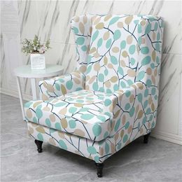 Split Style Wingback Chair Cover Spandex Floral Relax Wing Back Slipcover for Living Room Elastic King Armchair 211207
