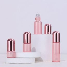 Pink Roller On Essential Oil Empty Perfume Bottle with Glass Stainless Steel Ball