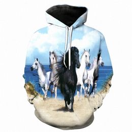 New Arrival 3D Sweatshirt Hoodies Men Horse Colorful 3D Print Long Sleeve Fashion Casual Hoodie Hip Hop Streetwear Pullover 201020