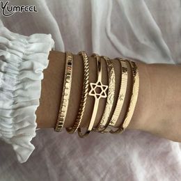 Yumfeel 6pcs/lot Women Bracelet & Bangles Metal Mix Style Cuff Bracelet Jewellery Q0720