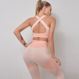 Yoga Outfit Summer 2 Piece Set Women Sets Gym Clothes Seamless Leggings Padded Sports Bra Fitness Sport Suit Jogging Femme