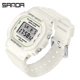 SANDA Weiße Mode Damenuhren Wasserdichte LED Digitaluhr für Mädchen Uhr Damen Sport Armbanduhr relogio feminino 293 210310