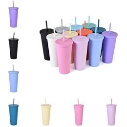 New Drinkware 12 Colours double-deck plastic straw cups coffee cup Bar tools 22oz straight cup plastic Mugs ZC067