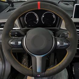 Black Suede Red Marker Car Steering Wheel Cover For BMW F87 M2 F80 M3 F82 M4 M5 F12 F13 M6 F85 X5 M F86 X6 M F33 F30 M Sport